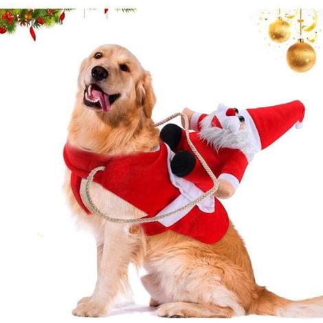 1 Costume Chien Père Noël à Cheval Microfibre Velours XL Cosplay Fêtes (1/4)