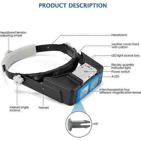 Loupe frontale avec lumière LED, loupe frontale rechargeable, loupe pour bijoutiers, loupe pour amateurs. (1/5)