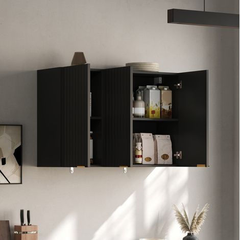 Armario de pared de cocina con 3 puertas, 90 x 29 x 60 cm, MDF, negro OKMYHOME (1/5)