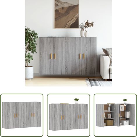 vidaXL Armoire de rangement - Armoires murales 2 pcs sonoma gris bois d'ingénierie (1/5)