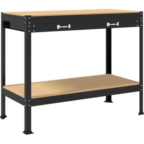 Banco de trabajo con cajón con estante Negro 114 x 54 x 91 cm vidaXL