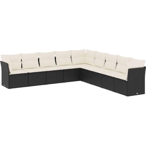 9 Piece Garden Sofa Set with Cushions Black Poly Rattan vidaXL (1/3)