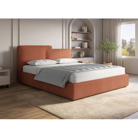 Lit coffre en velours côtelé terracotta 160x200 cm ZELIA