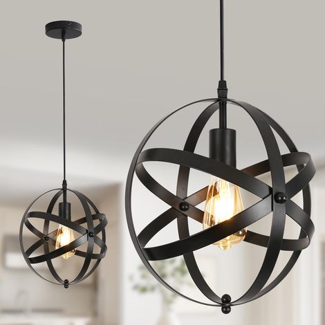 Lampe Suspension Vintage, Retro Lustre Plafonniers E27 Noir Globe (1/5)