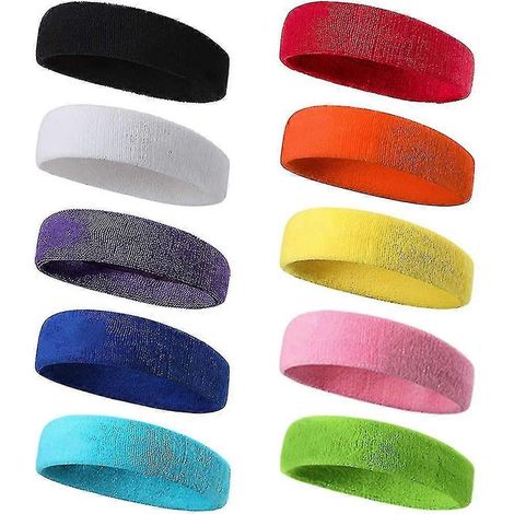Lot de 10 bandeaux de sport pour hommes et femmes, bandeaux anti-transpiration, élastiques pour cheveux. (1/5)