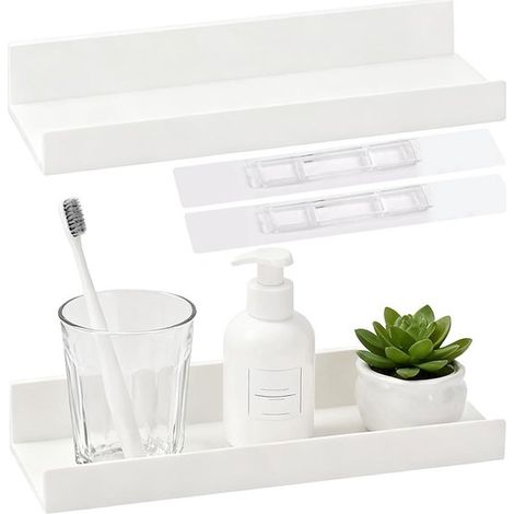 Estantería de pared sin taladro de 27 cm, estantes flotantes blancos, estante de almacenamiento autoadhesivo para cocina, baño y sala de estar (1/5)