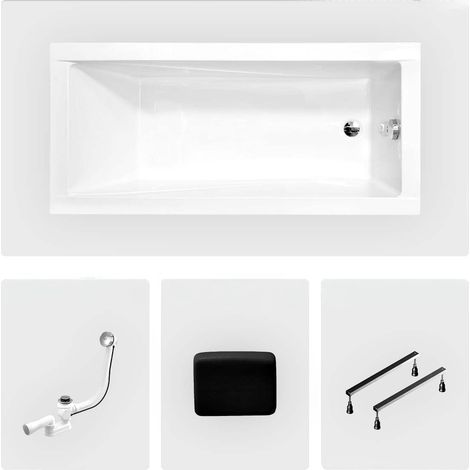 Rechteckige Badewanne - 130 x 70 cm - ohne Verkleidung - mit Füßen - Kopfstütze - Chromablauf - MODERN