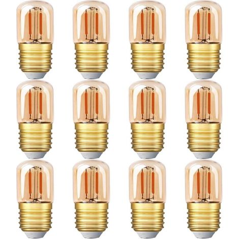 Mini-LED-Röhrenlampe, 1 W T28 Edison LED-Filamentlampe E27 Schraubsockel 2200 K Superwarmweiß, für dekorative Zwecke, nicht dimmbar (bernsteinfarbenes Glas), 220 V, 12er-Pack [Energieklasse A++]