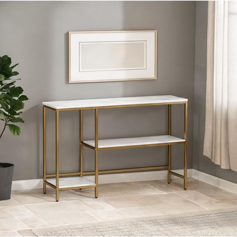 Console 120 cm blanc et doré 3 étagères effet marbre (1/5)