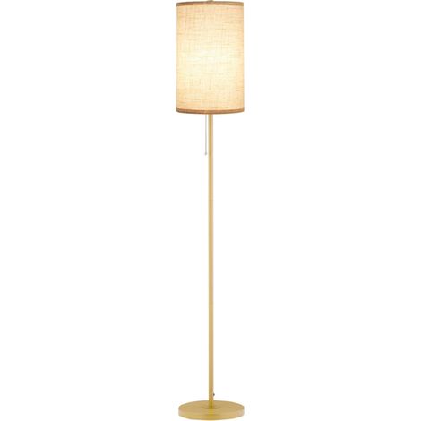 Lampadaire design 40 W max. piètement mât acier doré abat-jour lin crème dim. 25,5 x 25,5 x 157 cm doré et beige (1/5)