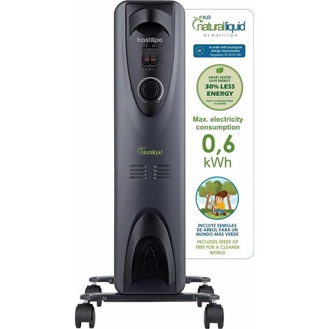 Bastilipo - RC-ECOFLUID-9 - Radiatore ecologico compatto con H2O natrural liquid, extra basso consumo, 1500 W, 0,6 kw/h, 9 elementi, c/termostato, colore nero. (1/5)