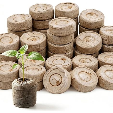 50 PCS Terreau comprimés hydratables Ø30mm pour semis et bouturage. Composés de Tourbe et Fibres de Coco, Riches en nutriments, biodégradables sans parasites (1/5)