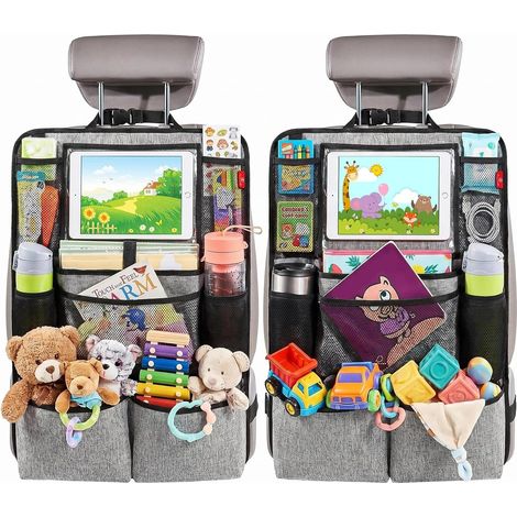 Grand rangement et protection robuste du siège,rganisateur Voiture Enfant,Organisateur de Siège avec Table Pliante pour Enfant,Imperméable,pour Plupart Véhicules,gris (1/5)