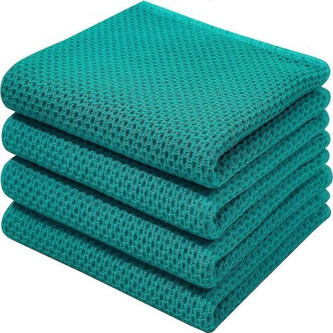 Lot de 6 torchons de cuisine en coton gaufré, ultra doux, absorbants et à séchage rapide, bleu-vert, 34 x 73 cm (1/5)