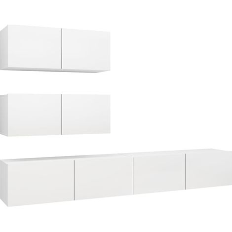 Conjunto de muebles mueble aparador TV televisión salón dormitorio salón 4 piezas blanco madera contrachapada 020024649