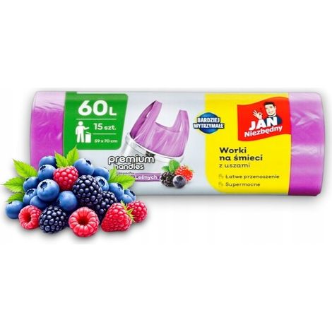 Bolsas de basura Jan Niezb臋dny con orejas, aroma a frutos del bosque, 60 l, 15 unidades. (1/3)