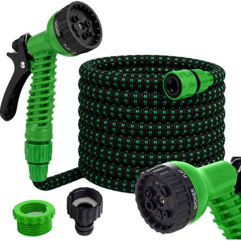 Tuyau d'arrosage flexible et extensible avec pistolet et raccords robustes, 10,5-22,5 m