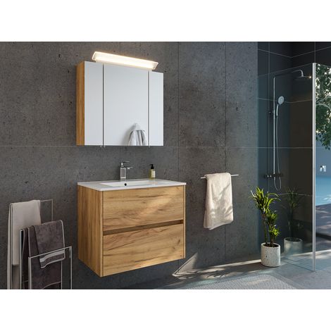Badmöbelset Taifun 70cm 2tlg mit Spiegelschrank eiche gold
