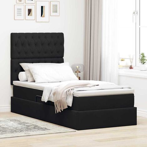 Aufbewahrungsbett mit Matratze Schwarz 100 x 200 cm Samt (1/5)