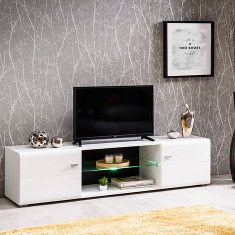 TV-Möbel Furci, ein Regalboden, 2 Türen, Glasablage, 170x42x42h cm, Weiß (1/5)