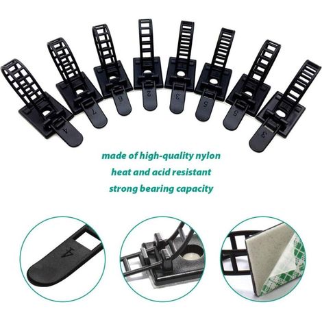 Lot de 100 clips pour câbles adhésifs avec vis en option - Attaches de gestion des câbles réglables et réutilisables - Serre-câbles (1/3)
