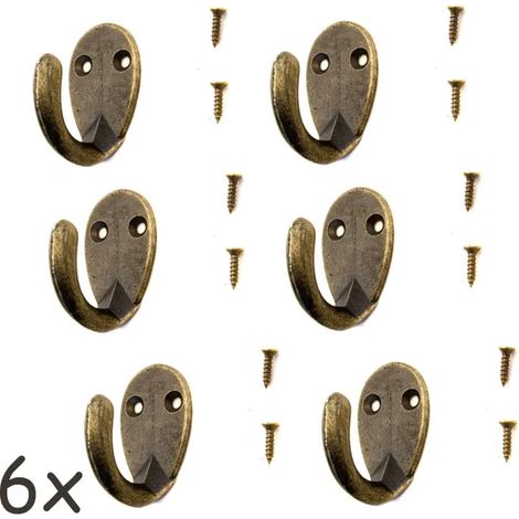 Lot de 6 crochets antiques pour porte-manteau, porte-serviettes – laiton bronze vintage, style rétro, fixation murale