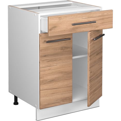 Mobiletto base per cucina Fame-Line, Quercia dorata, 60 cm con cassetto, senza piano di lavoro, Vicco