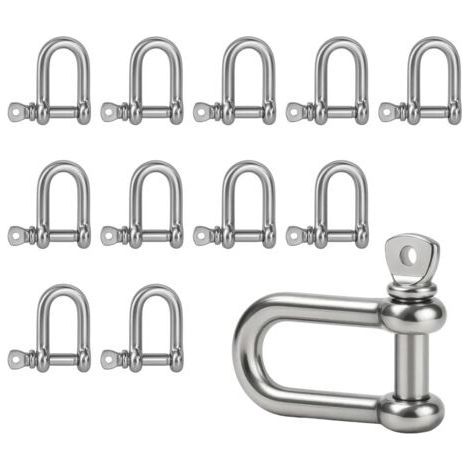 Lot de 12 manilles en acier inoxydable M5 en forme de D, résistantes à la corrosion, très résistantes, idéales pour gréement, câbles en acier, chaînes et fixations en intérieur et extérieur, (1/3)