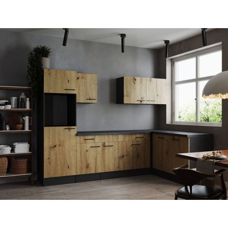 L Küche Leerblock Winkelküche Grau Matt Artisan Eiche Oliver 280x172 cm Respekta