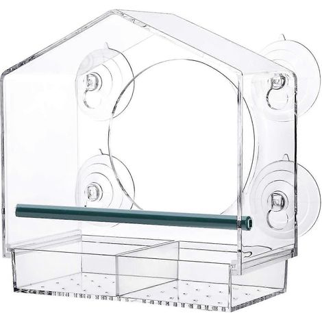 1 mangeoire à oiseaux avec 4 ventouses, facile à installer, grand nichoir en acrylique avec plateau à 2 compartiments, accessoires de jardin (1/5)