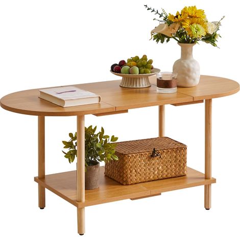 Table à thé en Bois, Table Basse à 2 Niveaux pour Le Salon, Support de Table TV 35 x 16 x 17 Pouces avec Etagère de Rangement, Couleur Bois Naturel YD-011N (1/5)