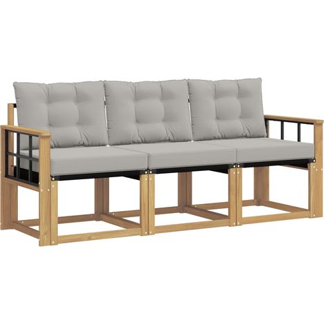 Outdoor Sofa Set with Cushion 3 pcs White and Light Grey vidaXL
