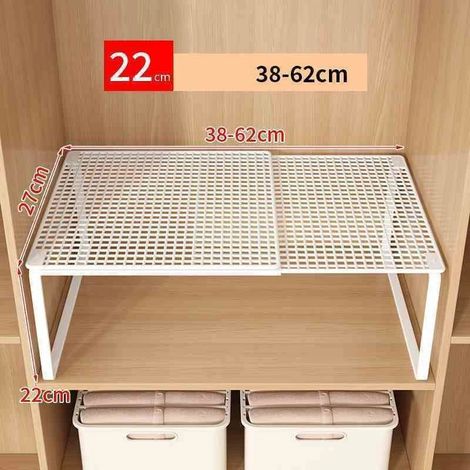 (Blanc-M) Étagère de placard télescopique empilable, séparateur de penderie rétractable et extensible, organisateur de placard à plusieurs niveaux réglables (1/5)