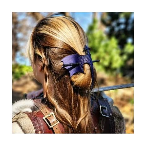 New Medieval dragon hairpin, a retro-style updo hair accessory in dark purple.
