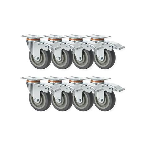 Set 8 Rotelle Girevoli da 100 x 31 – Ruote 100 mm Antigraffio Silenziose in Gomma TPR e Acciaio Zincato  Piastra Fissaggio 4 Fori  Ruote per Mobili, Carrelli, eletrodomeastici, Banchi da Lavoro