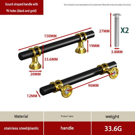 CYUNSHOP Lot de 5 poignées en T à embase évasée – Entraxe 96cm, Noir+Or bicolore, pour armoires et meubles. (1/5)