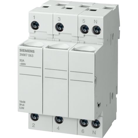 Sezionatore Portafusibile da 10,3X38mm 32A 3P+N Siemens 3NW7063-2