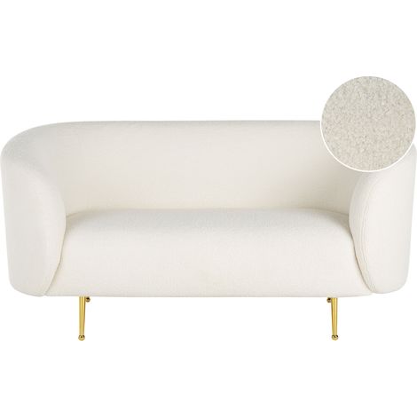 Sofá 2 plazas de poliéster blanco bouclé suave patas retro glamour Loen