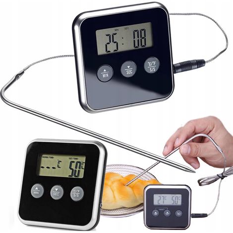 Thermomètre de cuisine numérique pour viandes et aliments, avec sonde, minuterie et alarme, pour four, gril, barbecue et pâtisserie maison.-AquaForge