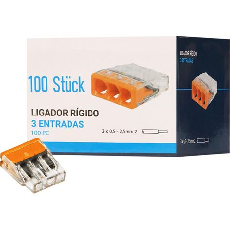Bornes De Connexion 3 Entrées, 100 Pièces Compatibles Avec Tous Types De Fils Dans Le Monde, Bornes De Connexion Strand Wire : 0.5-2.5 Mm² Pct-213 (1/5)