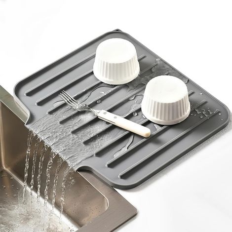 1 Tapis Égouttoir, Silicone, Rainuré, Antidérapant, Résistant Chaleur, Cuisine (1/5)