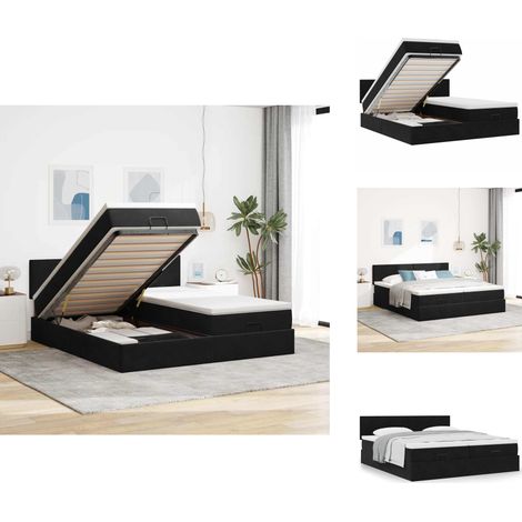 Ottoman-Bett mit Matratzen Schwarz 160x200 cm Samt - Ottoman-Bett - Ottoman-Betten - Bettrahmen - Bettgestell (1/5)