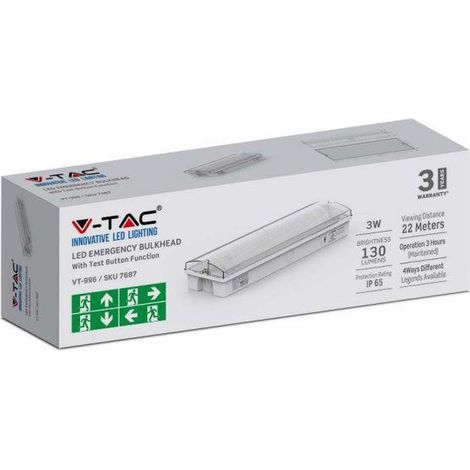 Luz led de emergencia 3w v-tac 6400k ip65 vt-996 7687