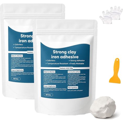 Pâte de réparation multi-usages haute résistance, adhésif métallique en pâte puissant – bâton de mastic blanc pour réparations fuites et piscines (2 pcs) (1/5)