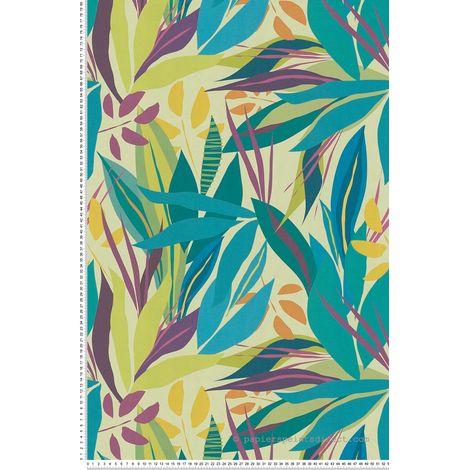 Papier peint intissé Palmiers & Feuilles Bleu, Vert, Mauve - 10,05 x 0,53 m (1/3)