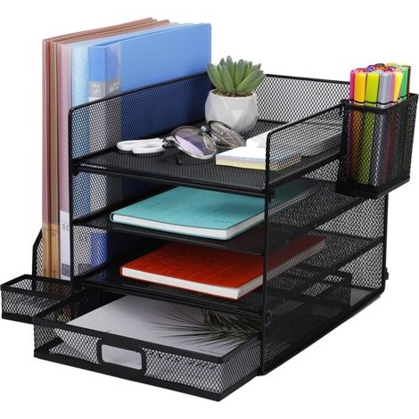 Bardusch-Organisateur bureau maille A4 à 3 niveaux + porte-stylo + rangement documents (1/5)