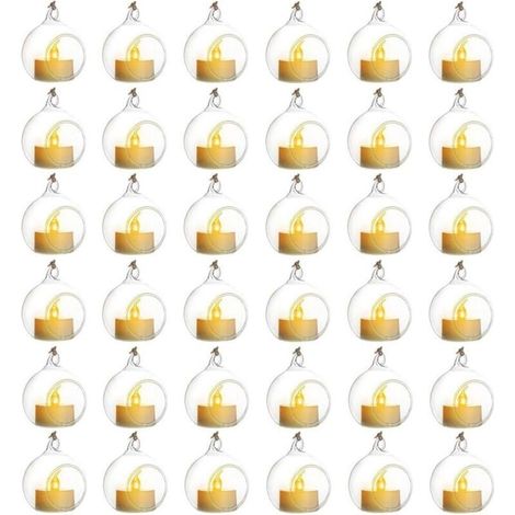 Hängende Glaskugeln – 24 Stück 6 cm große Glaskugel-Teelichthalter, hängende Kerzenhalter für Hochzeiten, Weihnachten, Geburtstage, Ostern, Halloween und Gärten (1/4)