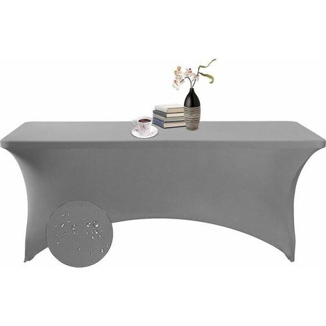Housse pour mobilier de jardin Housse de table imperméable en Spandex de 6 pieds pour fête, mariage, banquet et événements (gris) thsinde (1/5)