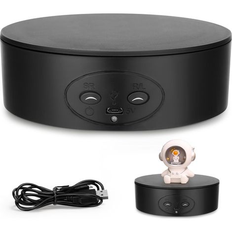 Noir,Plateau Tournant Electrique, 360 Degrés PréSentoir Rotatif Électrique 13CM 5KG Table Tournante Rotative électrique avec Chargement USB 2 Vitesses pour Bijoux, Gâteaux, Photographie de Produits (1/5)