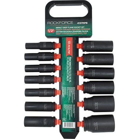Satz mit 13 langen Schlagschraubernüssen 1/2" 10-32 mm 6-kant CrMo Rockforce